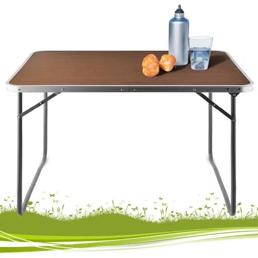 Klappbarer Campingtisch Holzoptik Aluminium 80x60x70cm
