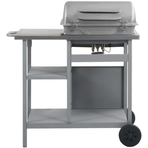 Gasgrill mit 3-lagigem Beistelltisch schwarz und silber