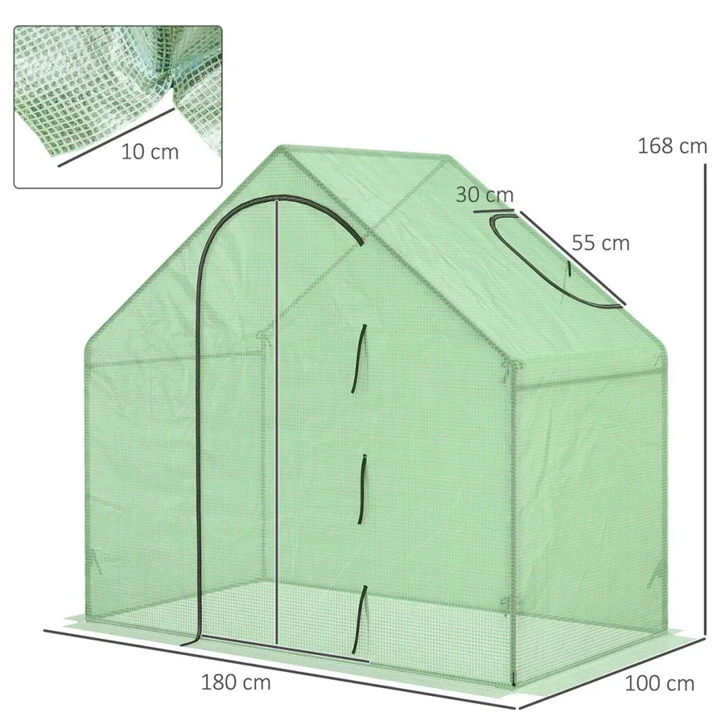 Foliengewächshaus Tomatengewächshaus Treibhaus Frühbeet mit Fenster und Tür Grün Stahl PVC-Kunststoff 180 x 100 x 165 cm