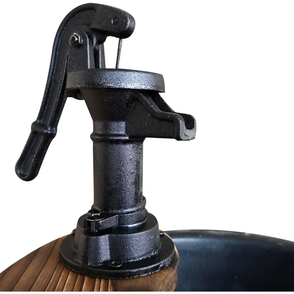 Gartenbrunnen Zierbrunnen Springbrunnen Wasserfall Holzfass mit Pflanzengefäß Dunkelbraun ?32 x 58,5 cm