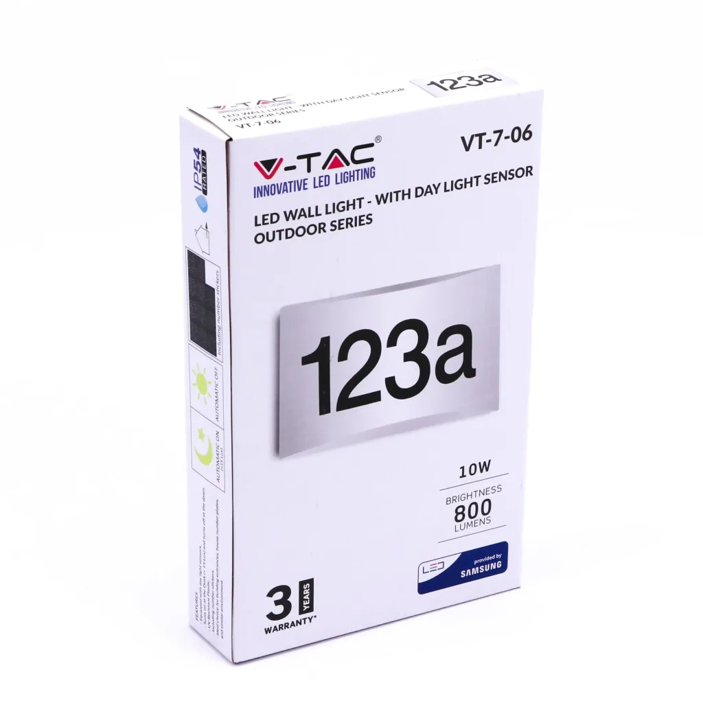 VT-7-06 LED-Wandleuchte mit Hausnummer - 3000K - 800 Lumen