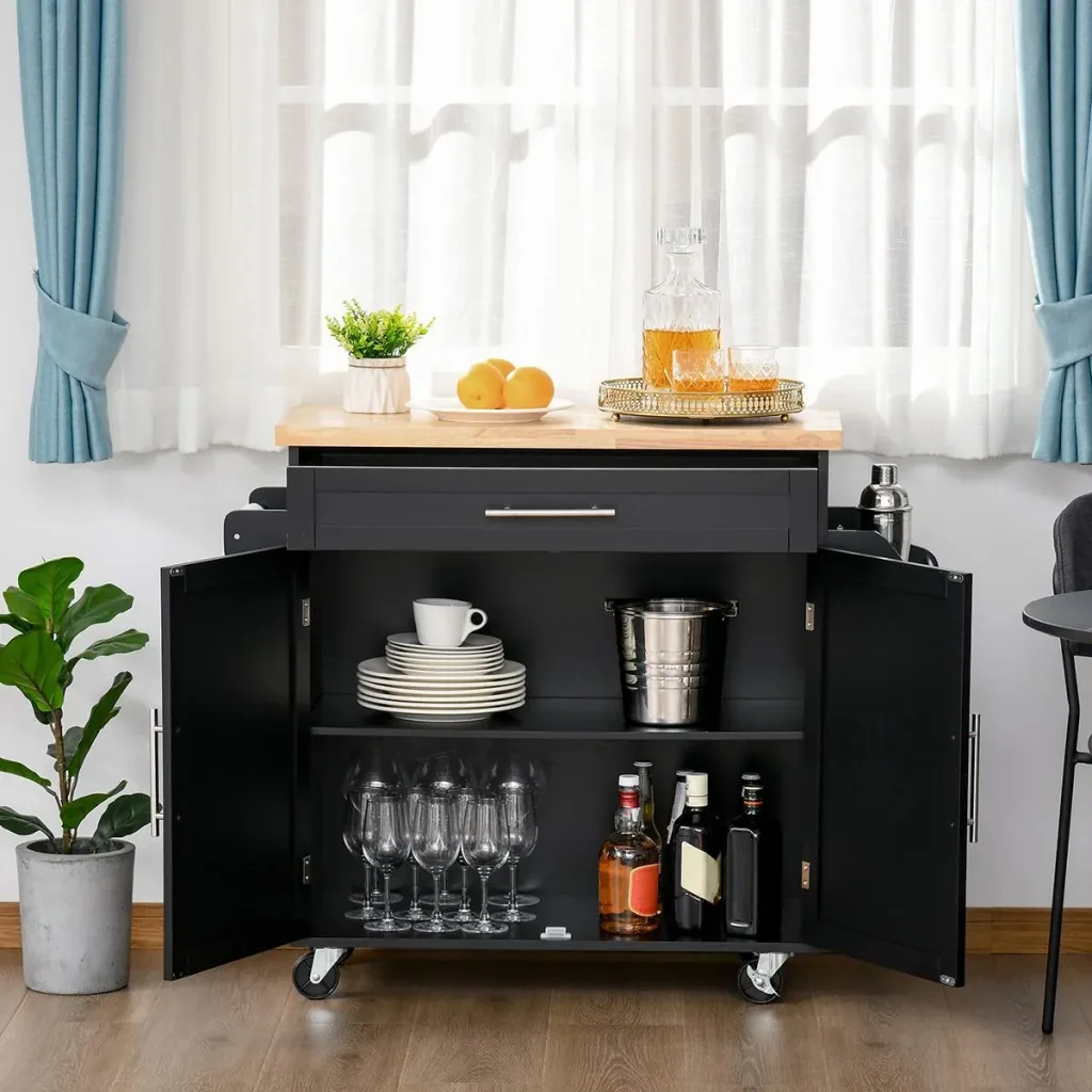 Küchenwagen rollbar Servierwagen Küchentrolley mit höhenverstellbaren Einlegeböden MDF Schwarz 109 x 40 x 89 cm
