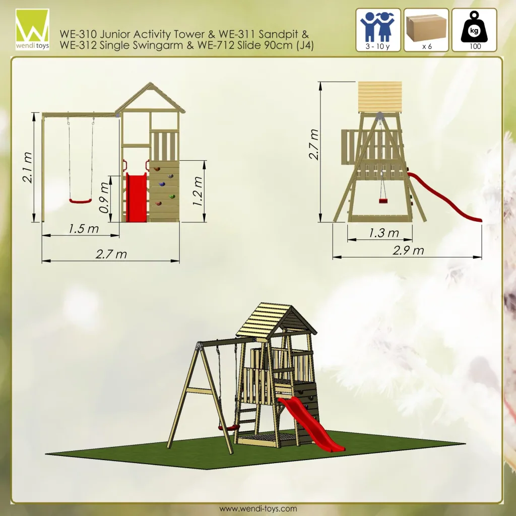 Wendi Toys Spielturm Panda 270×290×270 cm Natur – Rutsche 175 cm, Kletterwand & Schaukel