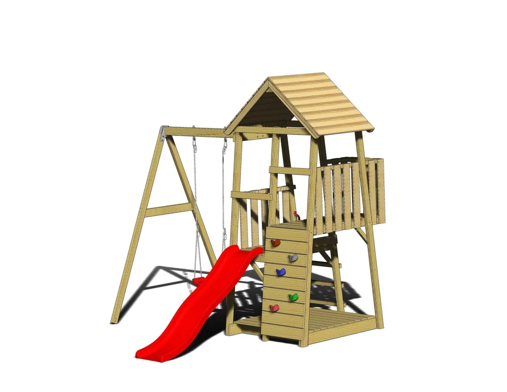 Wendi Toys Spielturm Panda 270×290×270 cm Natur – Rutsche 175 cm, Kletterwand & Schaukel