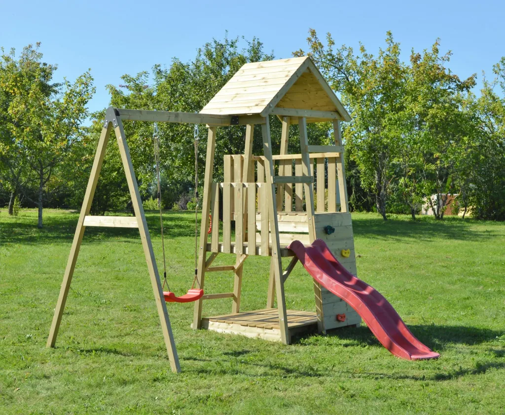 Wendi Toys Spielturm Panda 270×290×270 cm Natur – Rutsche 175 cm, Kletterwand & Schaukel