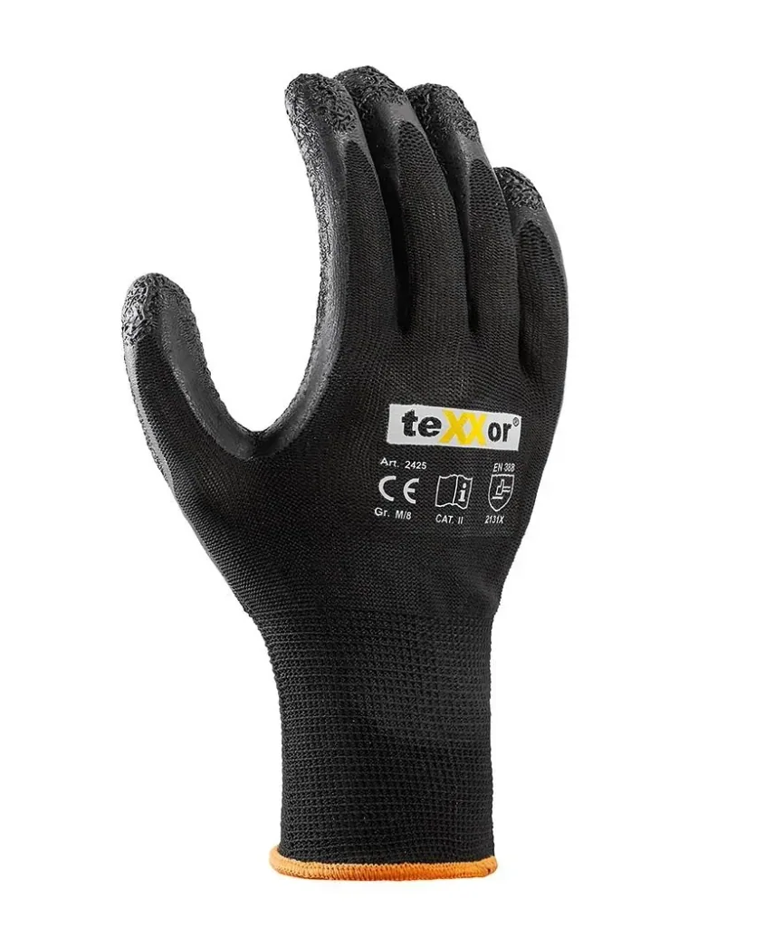 Polyester-Strickhandschuh LATEX schwarz/ schwarz Gr. 10