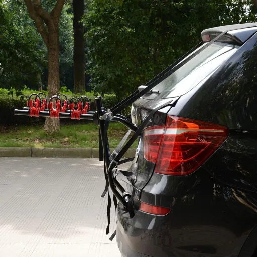 Fahrradträger Fahrradheckträger für 3 Fahrräder Heckträger faltbar Metall + Kunststoff Schwarz + Rot