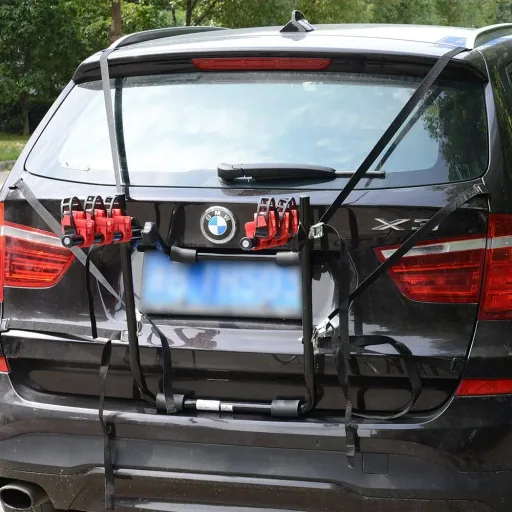 Fahrradträger Fahrradheckträger für 3 Fahrräder Heckträger faltbar Metall + Kunststoff Schwarz + Rot
