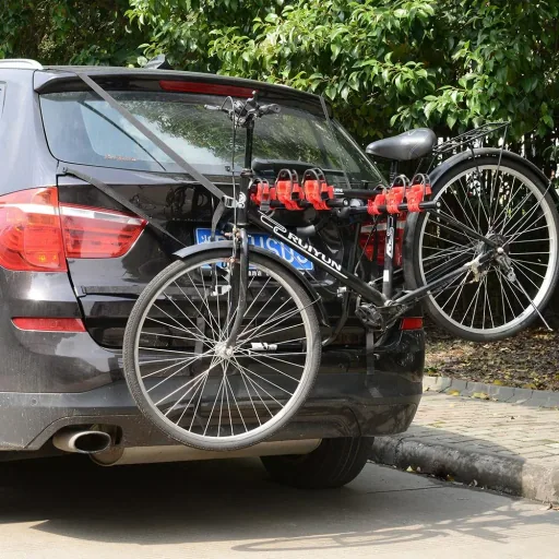 Fahrradträger Fahrradheckträger für 3 Fahrräder Heckträger faltbar Metall + Kunststoff Schwarz + Rot