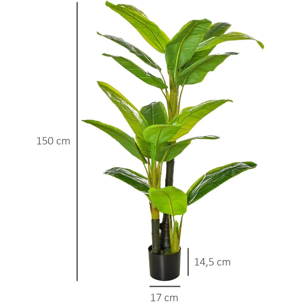 künstliche Pflanzen 150 cm künstlicher Bananen Baum Kunstpflanze Zimmerpflanze Dekopflanze Büropflanze Kunststofftopf fü