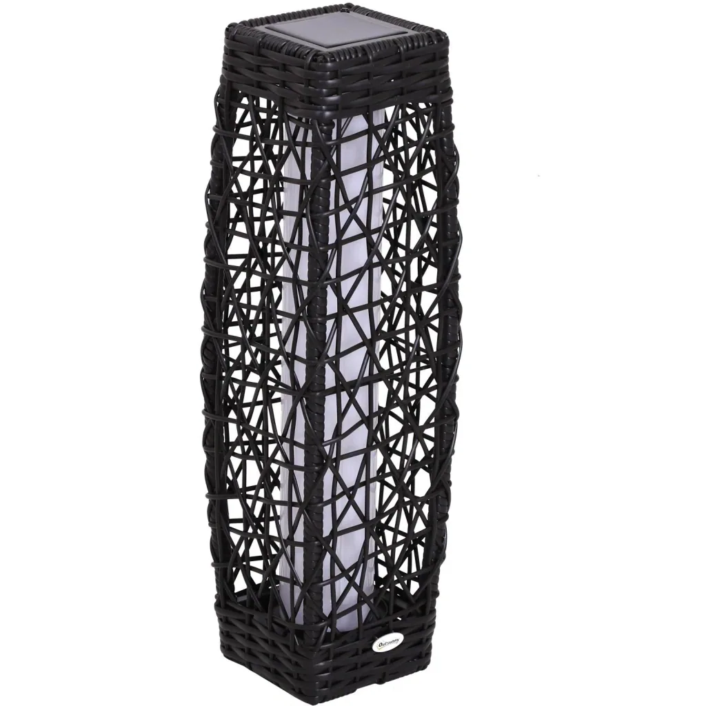 Solarlampe Rattan Gartenlampe Wegbeleuchtung Lichtsensor automatisch wasserdicht kaffeebraun L19 x B19 x H68 cm