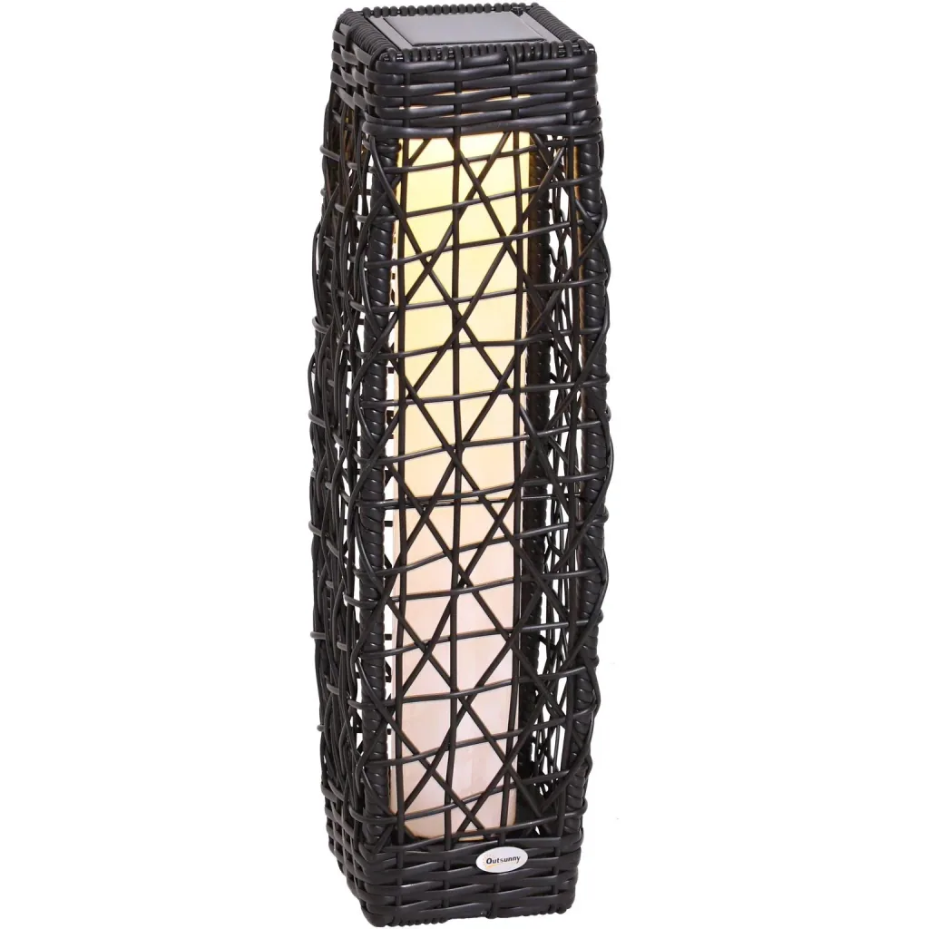 Solarlampe Rattan Gartenlampe Wegbeleuchtung Lichtsensor automatisch wasserdicht kaffeebraun L19 x B19 x H68 cm