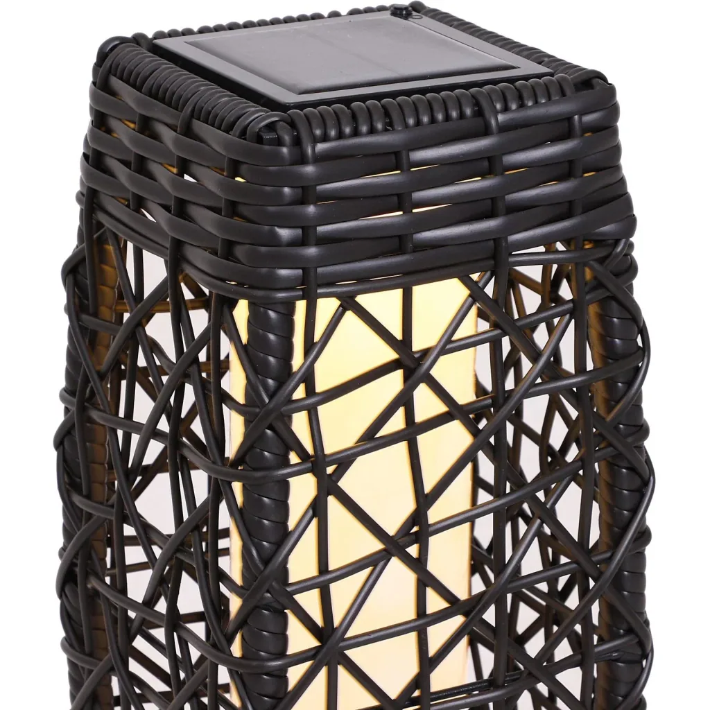 Solarlampe Rattan Gartenlampe Wegbeleuchtung Lichtsensor automatisch wasserdicht kaffeebraun L19 x B19 x H68 cm