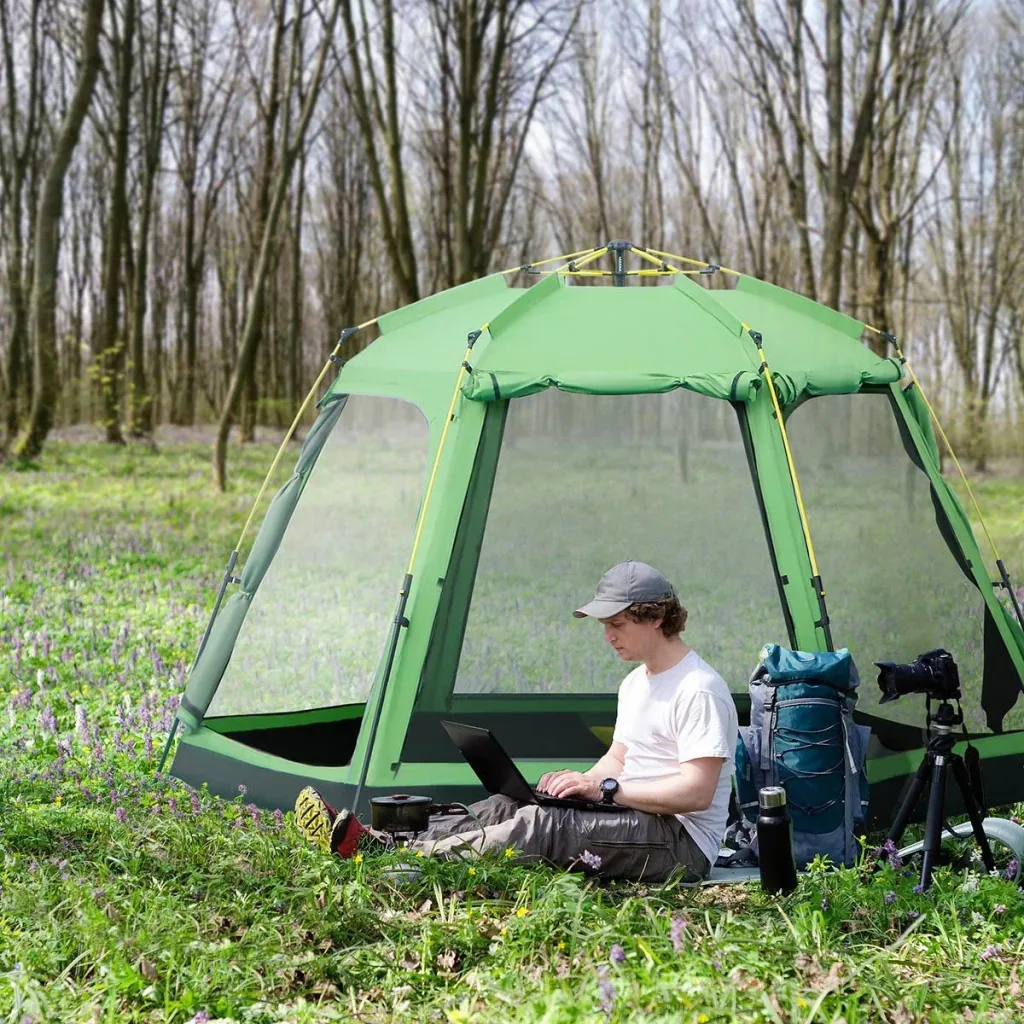 Campingzelt 6 Personen - Grün/Schwarz - 320 x 320 x 180 cm