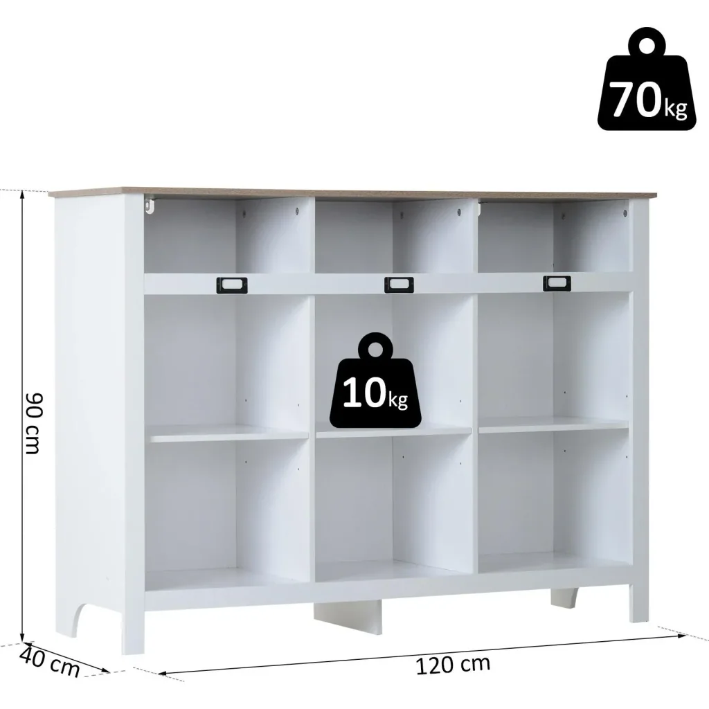 Bücherregal Bücherschrank Aktenregal Standregal Anrichte 9 Fächer Retro Vintage höhenverstellbar Holz 120 x 40 x 90 cm