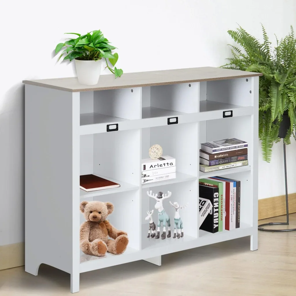 Bücherregal Bücherschrank Aktenregal Standregal Anrichte 9 Fächer Retro Vintage höhenverstellbar Holz 120 x 40 x 90 cm