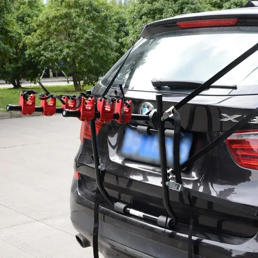 Fahrradheckträger für 3 Fahrräder Fahrradträger Heckträger faltbar Metall + Kunststoff Schwarz + Rot