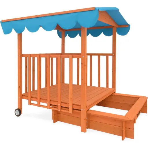 Sandkasten mit Spielhaus und Rollen - 130x130x143 cm - UV 50