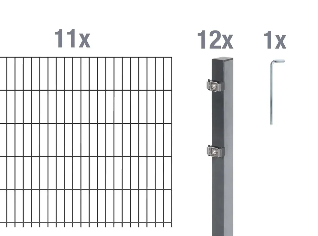 Doppelstabmattenzaun Komplettset, anthrazit, Höhe 120 cm, Länge 22 m
