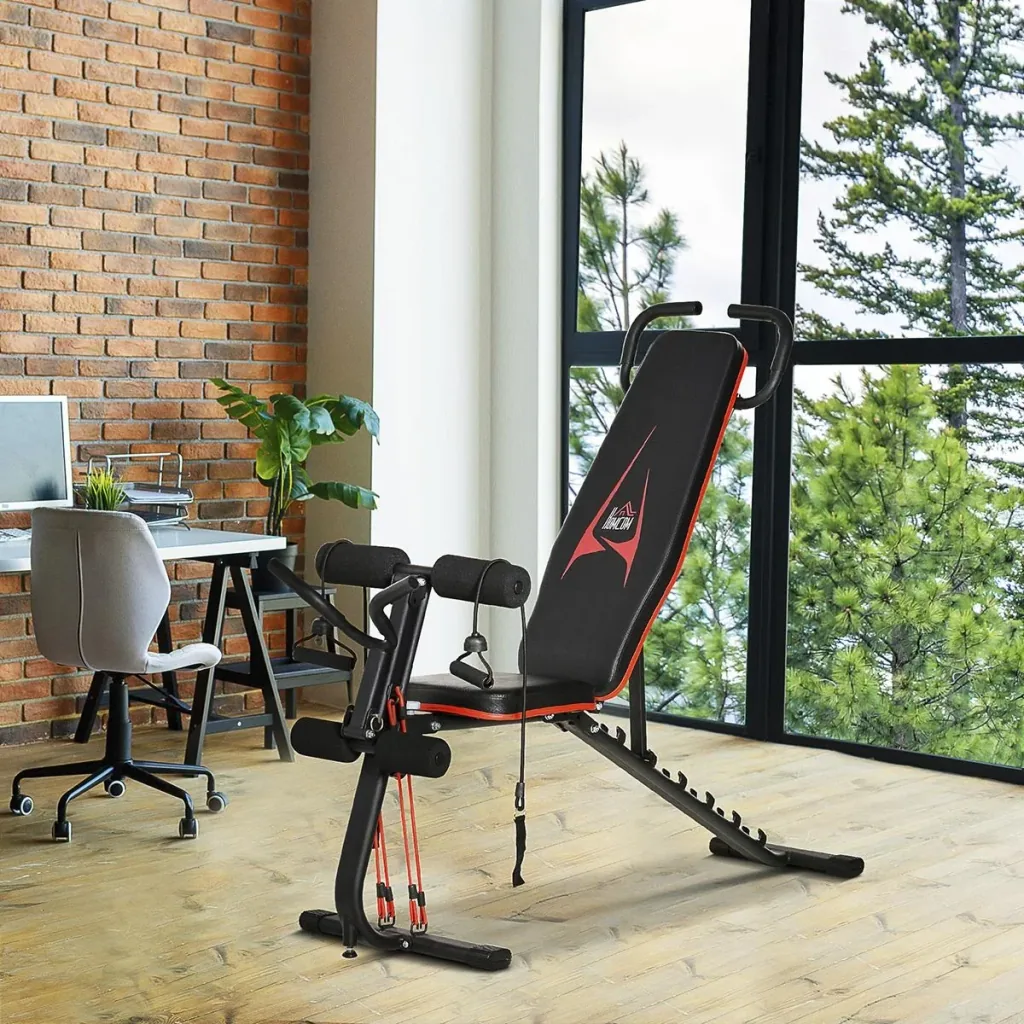 Hantelbank verstellbare Trainingsbank mit elastischer Seils Sit Up-Bank für Heimtraining 6 Stufen Rückenlehne-Gefälle Ge