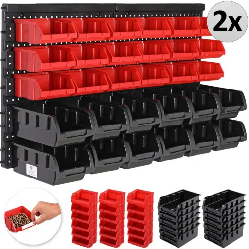 Wandregal mit 60 Stapelboxen und je 4 Wandplatten 32x38x2 cm