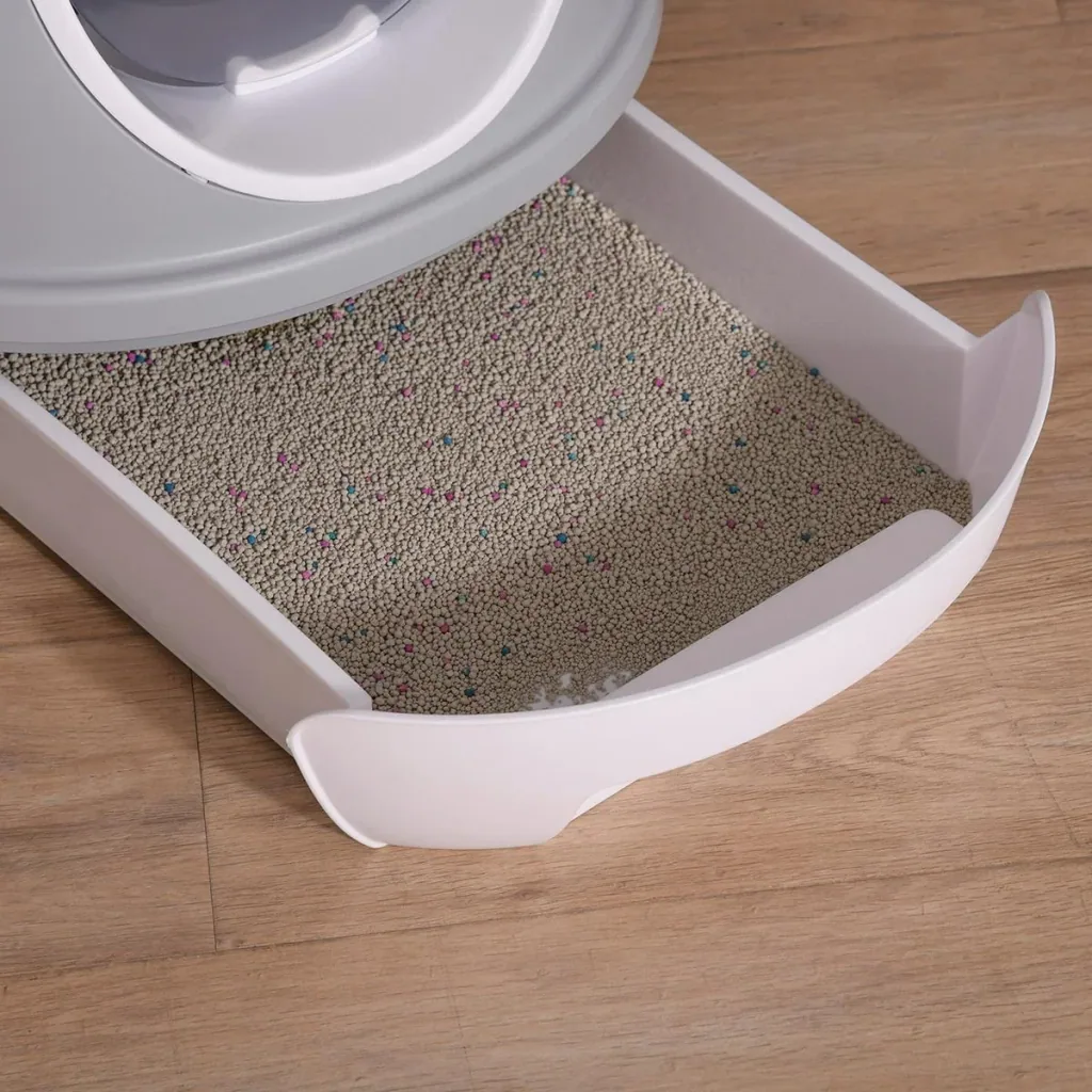 Katzentoilette mit Katzenklappe blau