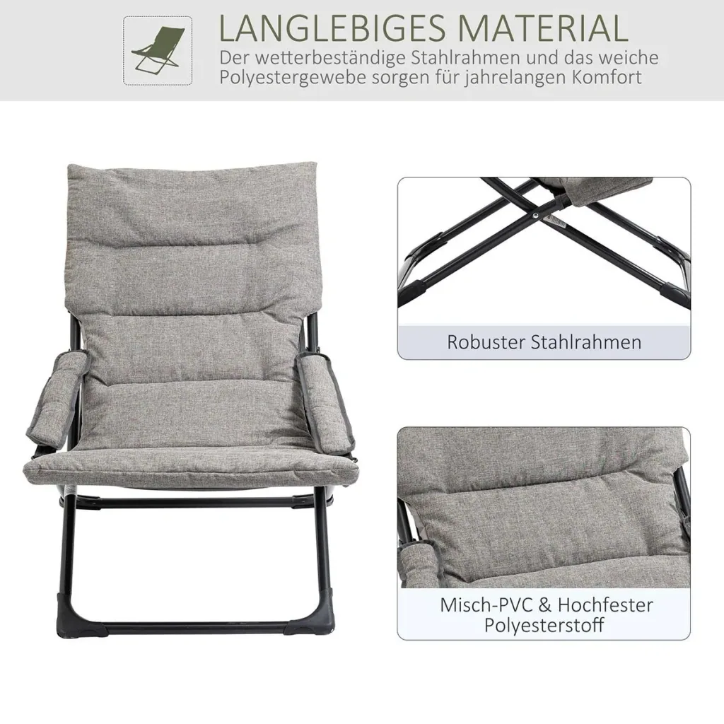 Klappstuhl mit Auflage abnehmbar Gartenstuhl Campingstuhl Liegestuhl Sitzmöbel Garten Terrasse Balkon Textilene Stahl Gr
