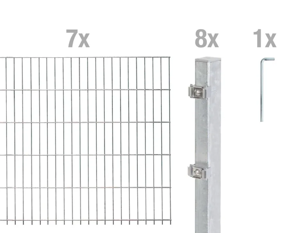 Doppelstabmattenzaun Komplettset, feuerverzinkt, Höhe 140 cm, Länge 14 m