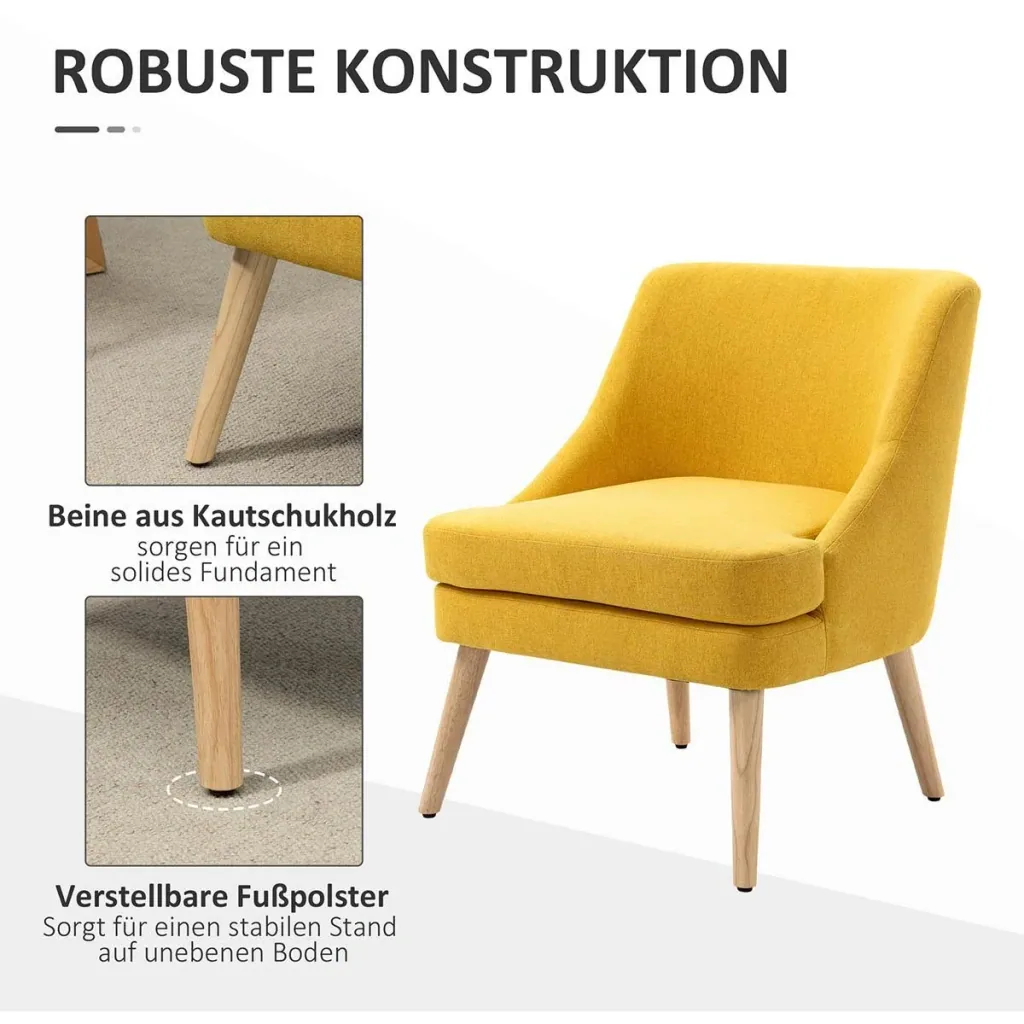 Esszimmerstuhl mit Armlehne Wohnzimmerstuhl Bürostuhl Polsterstuhl modern Leinen-Touch Holz Gelb 63 x 69 x 79,5 cm