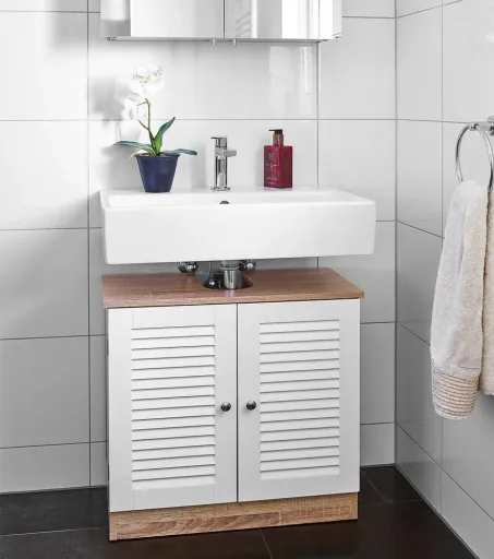 Waschtisch-Unterschrank mit Aussparung 60 x 30 x 60cm weiß-braun