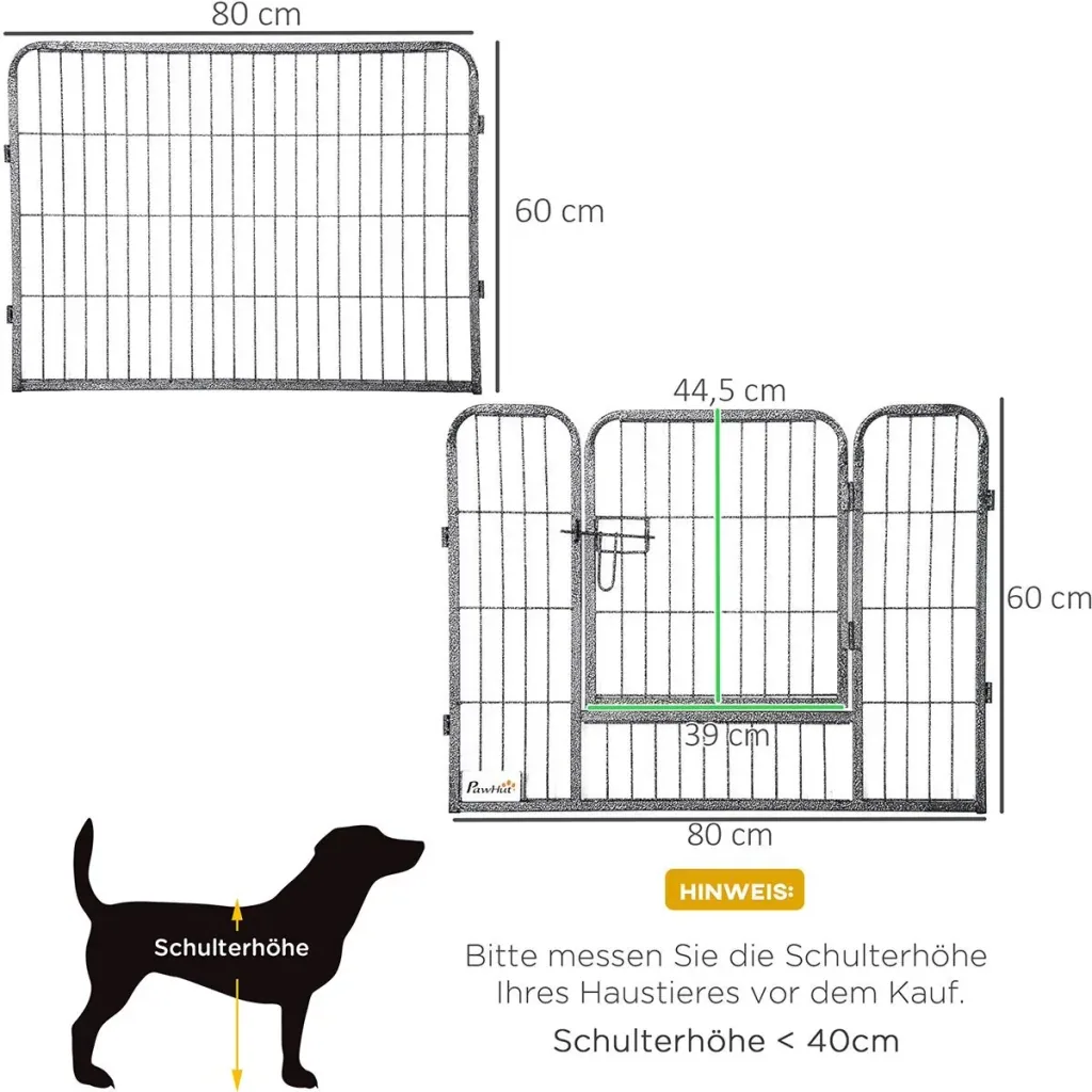 Welpenauslauf im Freien 16 Segmente 60 cm hoch mit 2 Türen Stahlgrau