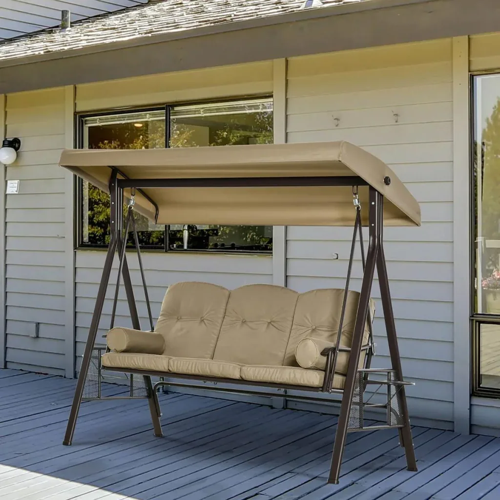 3-Sitzer Hollywoodschaukel mit Sonnenschirm Taupe 116 x 206 x 183 cm