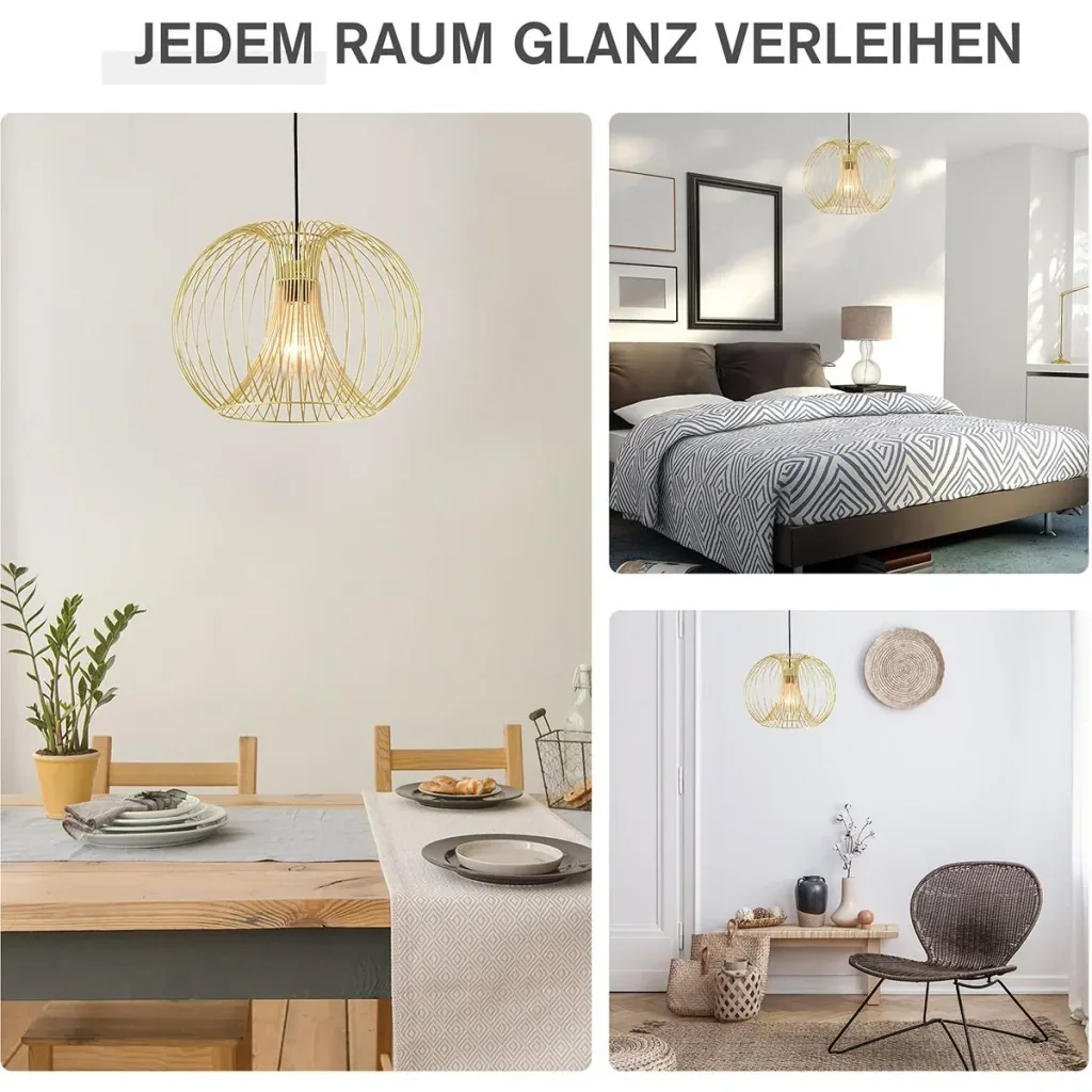 Pendelleuchte mit goldenem gebogenem Stahlrahmen gold