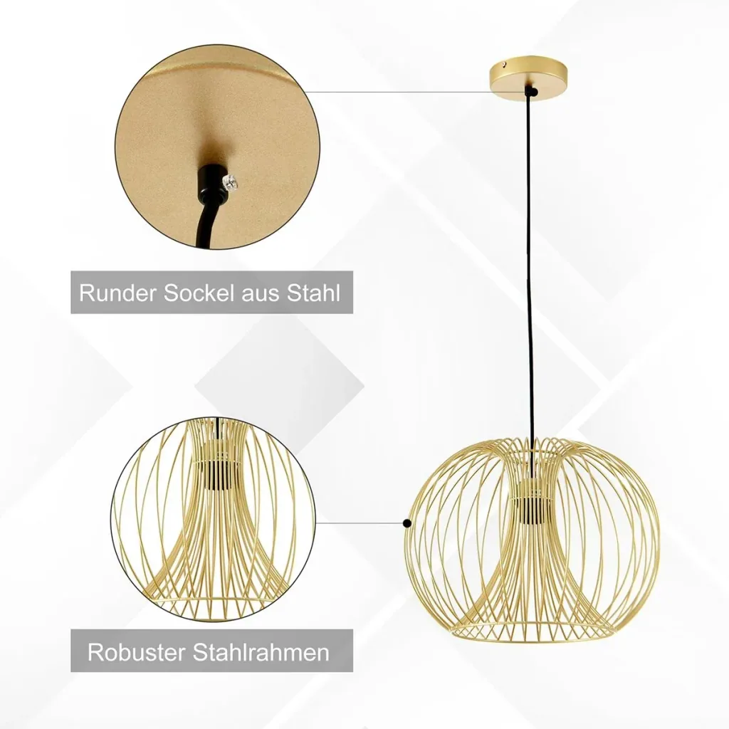 Pendelleuchte mit goldenem gebogenem Stahlrahmen gold