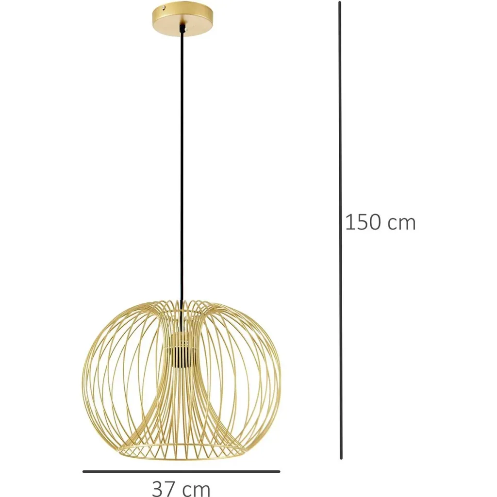 Pendelleuchte mit goldenem gebogenem Stahlrahmen gold