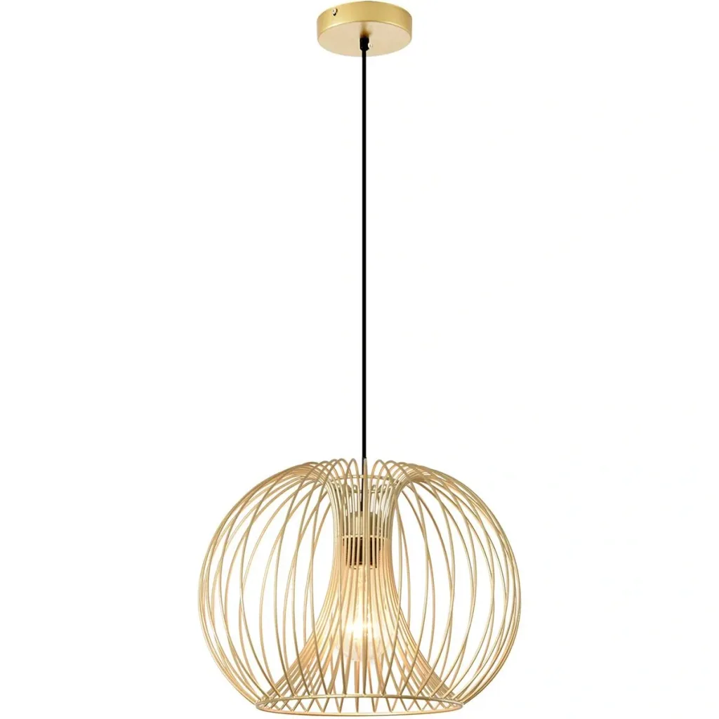 Pendelleuchte mit goldenem gebogenem Stahlrahmen gold
