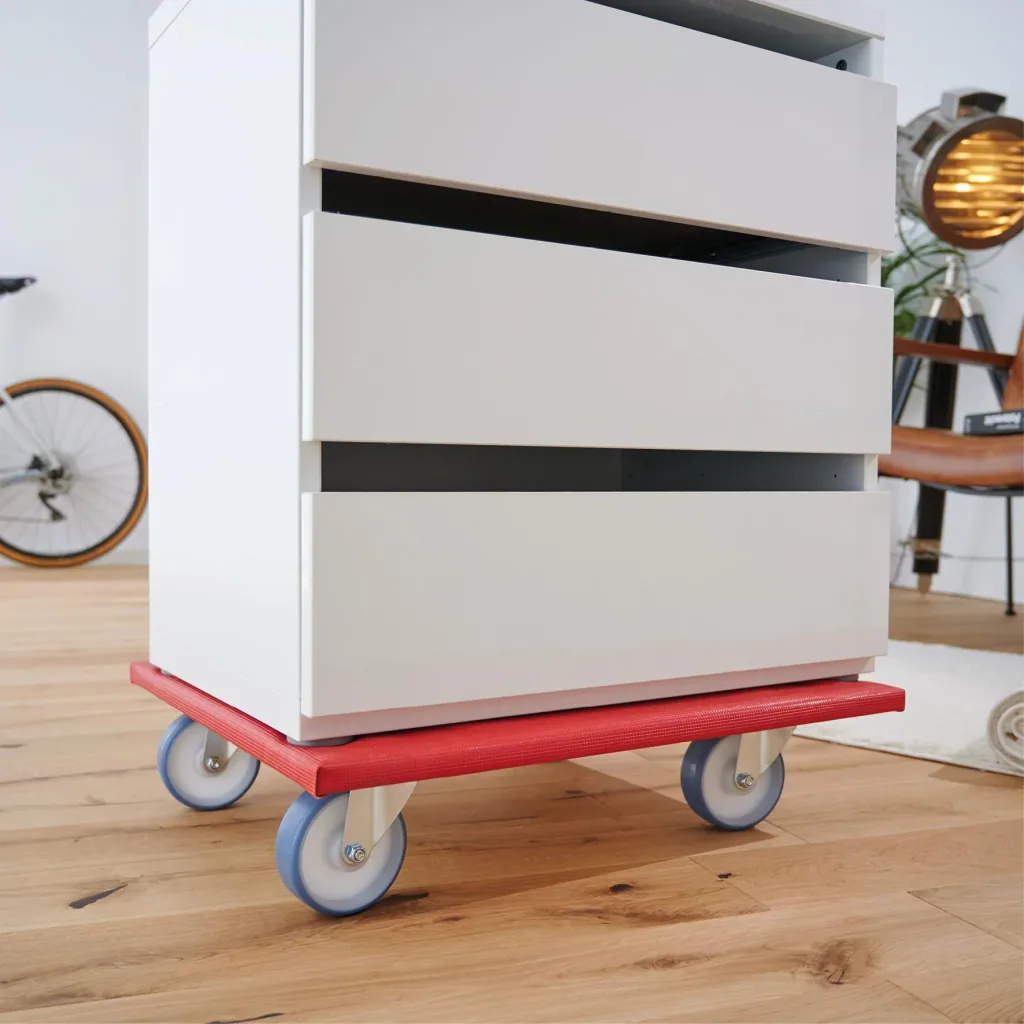 Transporthilfe MM 1397, 59 x 49 x 14 cm, harte Rollen Ø 100 mm, Rollenlager, Platte FSC® bezogen, Tragkraft 400 kg