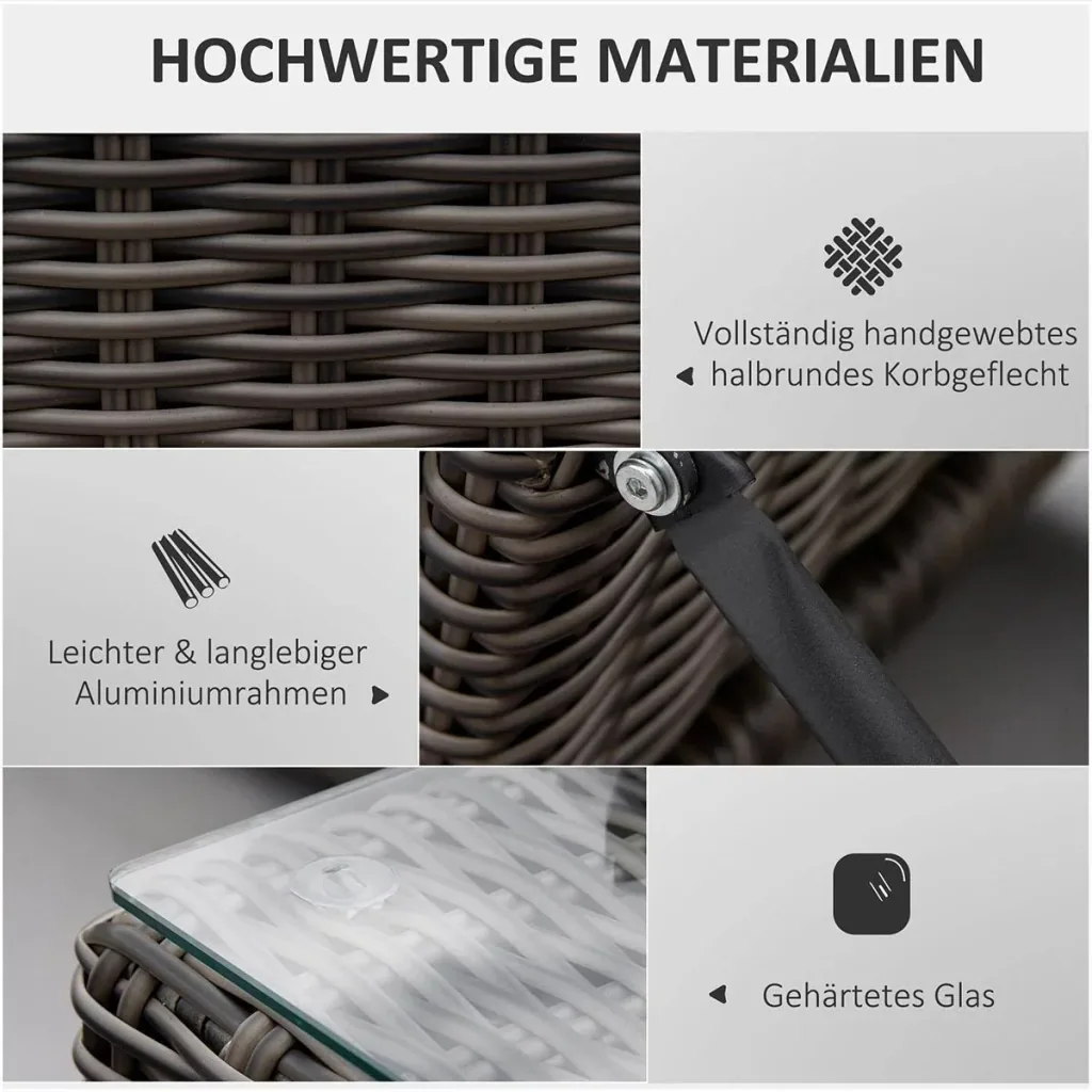 Poly-Rattan Sonnenliege 3-tlg. Gartenliege mit 6-Fach Verstellbarer Rückenlehne Beistelltisch Nackenkissen Gartenmöbel A