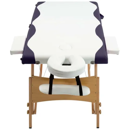 Klappbarer Massagetisch 2 Zonen Holz weiß und lila
