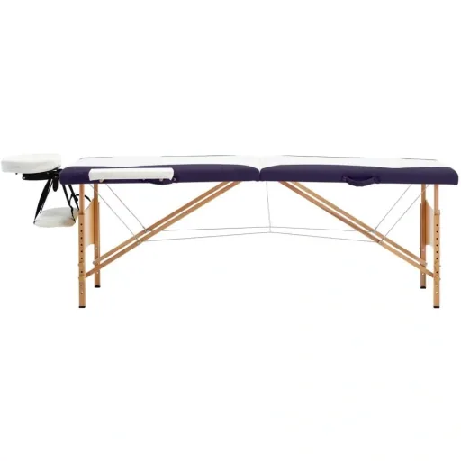 Klappbarer Massagetisch 2 Zonen Holz weiß und lila
