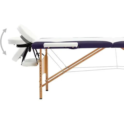 Klappbarer Massagetisch 2 Zonen Holz weiß und lila