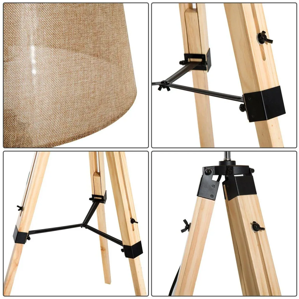 Stehlampe Dreibein höhenverstellbar 99-143cm E27 Kiefer Beige