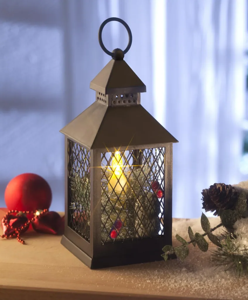 Laterne mit LED Kerze, Weihnachtsdeko und Timer