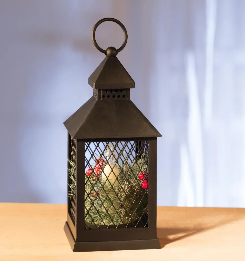 Laterne mit LED Kerze, Weihnachtsdeko und Timer