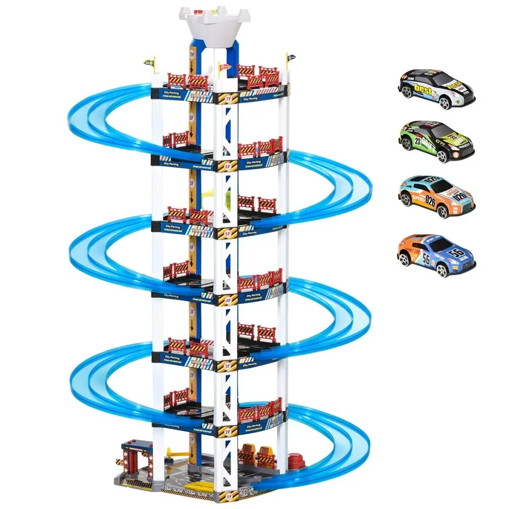 Rennbahn Kinder Autorennbahn Parkgarage für Kinder von 3 bis 6 Jahren Spielzeugautos Komplett mit Licht und Sound ABS