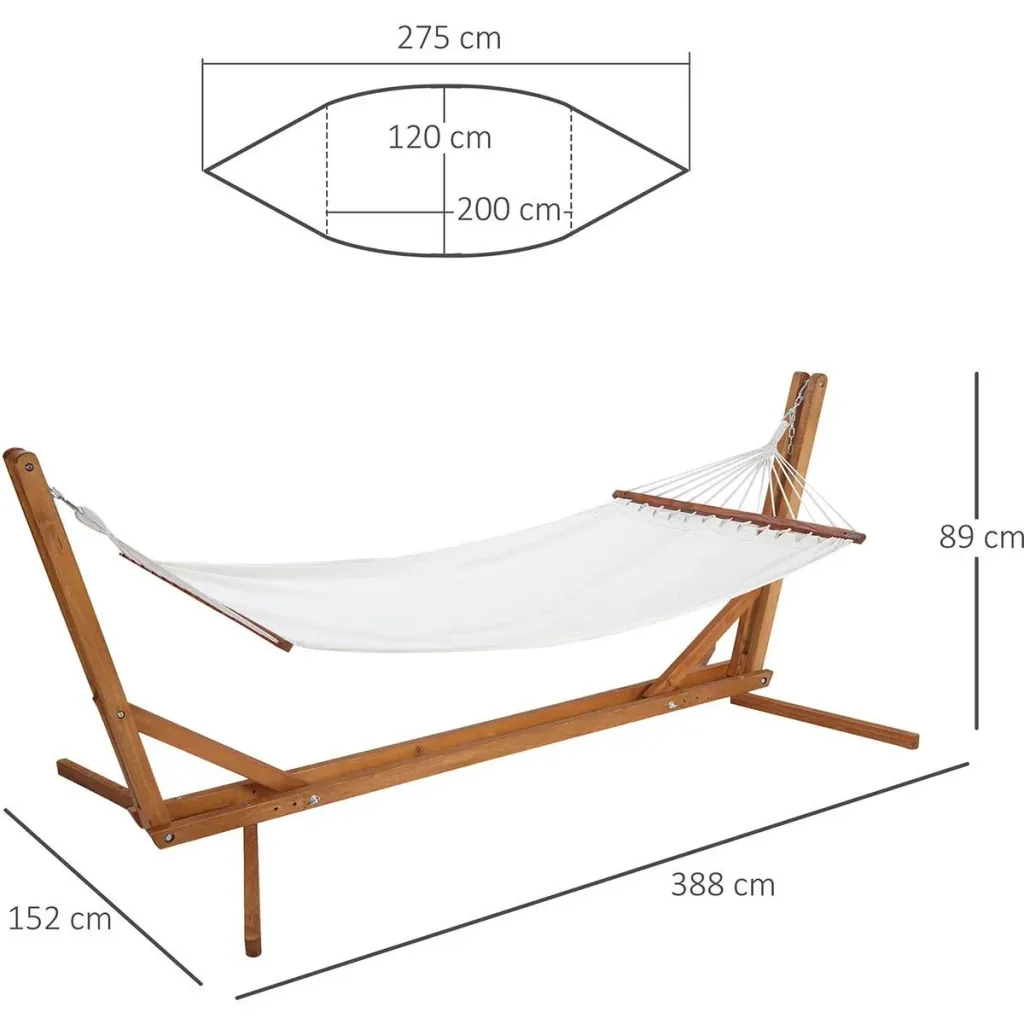 Hängematte mit Gestell - Kiefernholz - Weiß/Teak - 388 x 152 x 89 cm
