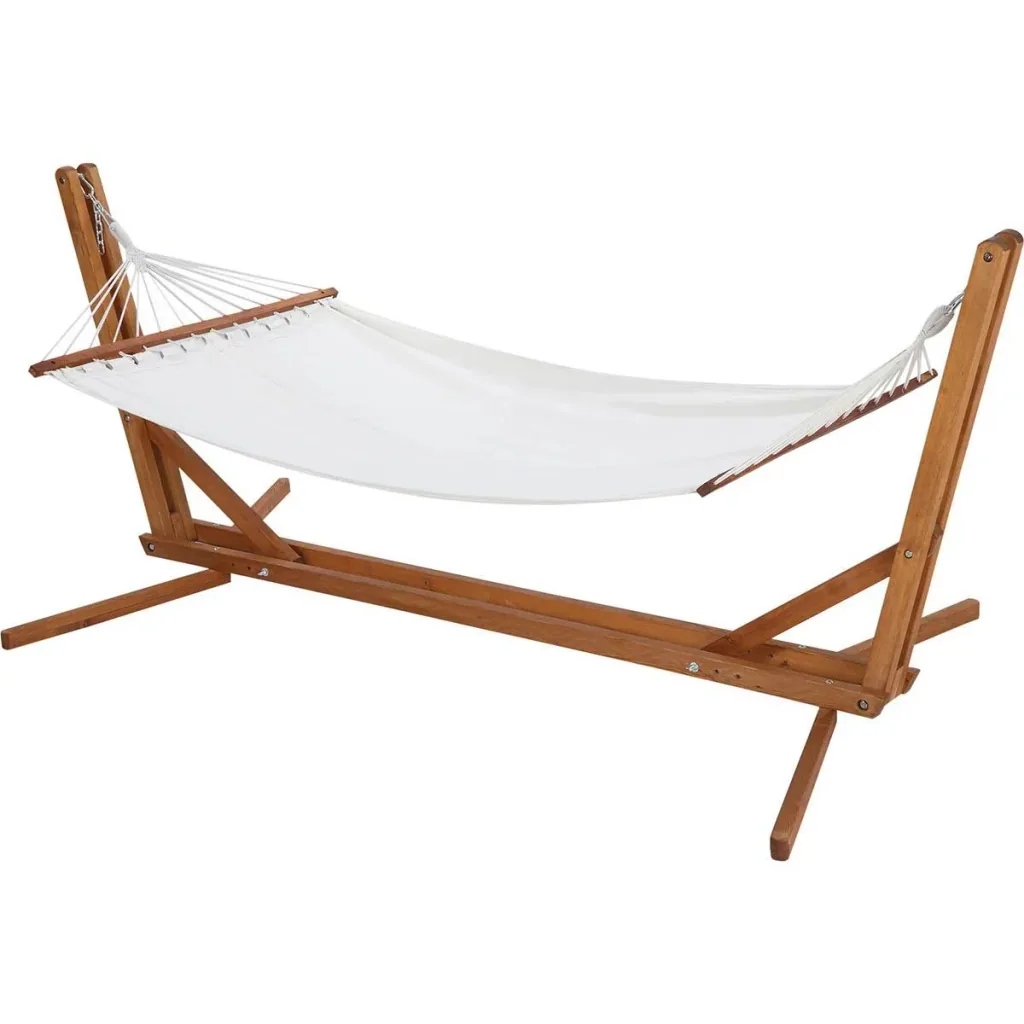 Hängematte mit Gestell - Kiefernholz - Weiß/Teak - 388 x 152 x 89 cm