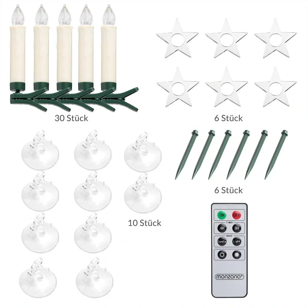 LED-Weihnachtsbaumbeleuchtung - Christbaumschmuck - Kerzen - 30er Set Warm White mit Fernbedienung