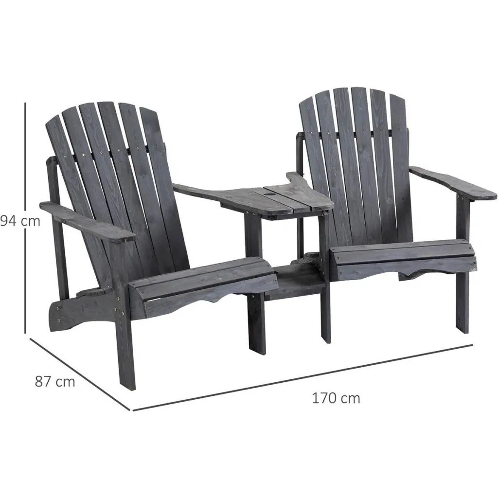Gartenstuhlset mit Beistelltisch - Holz - Dunkelgrau - 178 x 87 x 92 cm