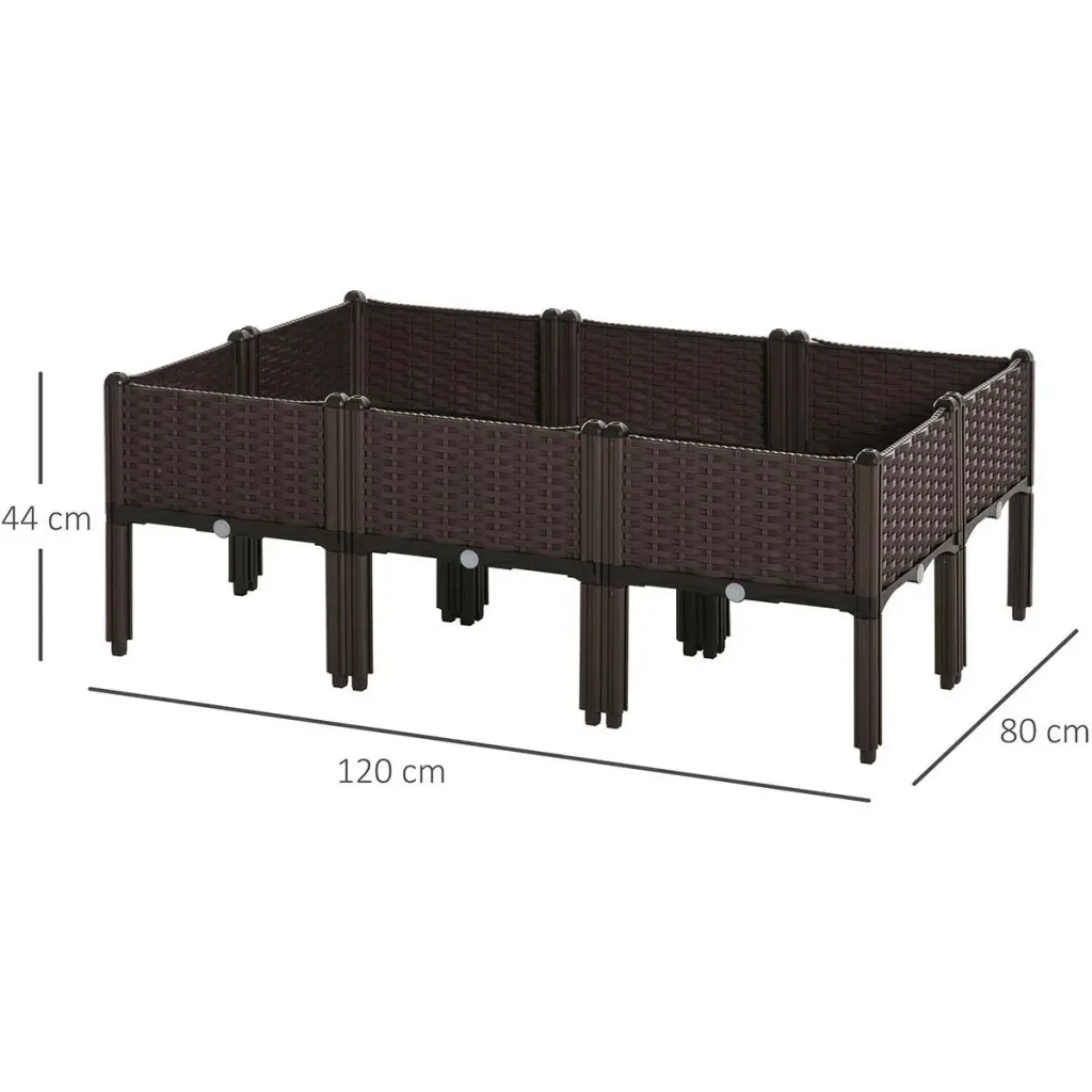 Hochbeet 6-teiliger Pflanzkasten mit Abflusslöchern Rattan-Look Blumenkasten DIY Braun 40 x 40 x 44 cm